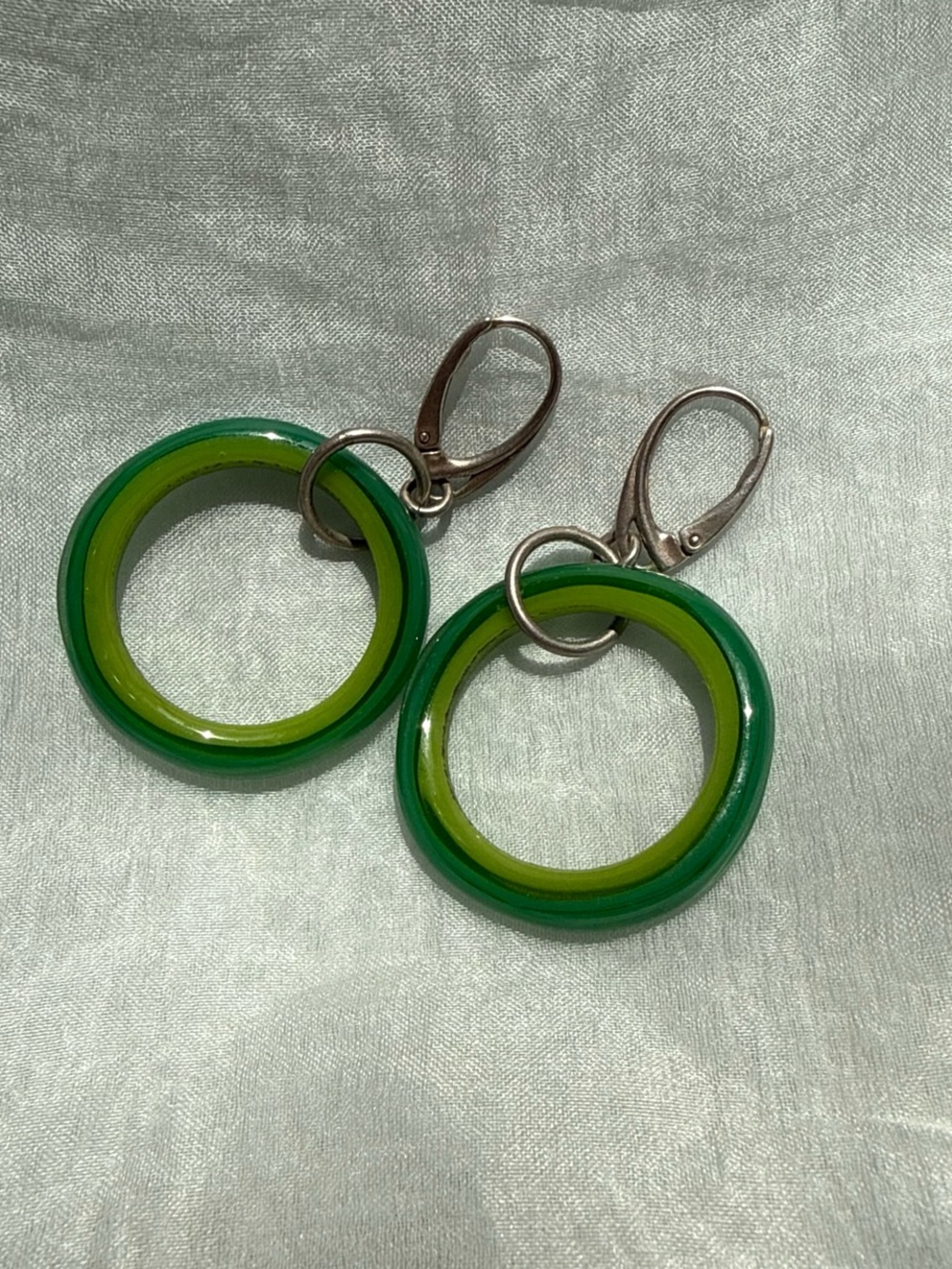 green hand blown glass earrings